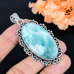 Natural Hemimorphite Gemstone Pendant: 925 Sterling Silver Handmade Jewelry