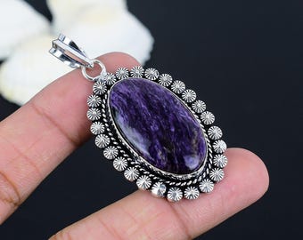 Handmade Purple Charoite Pendant: 925 Sterling Silver Gemstone