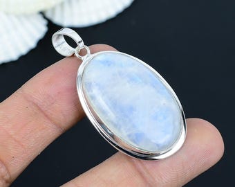 Rainbow Moonstone Pendant: Oval Sterling Silver Gemstone Jewelry