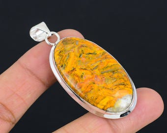Natural Yellow Jasper Sterling Silver Pendant, Handmade in India