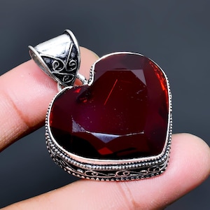 Beautiful Red Garnet Pendant, 925 Sterling Silver Jewelry, Handmade Gemstone Pendant, Red Garnet Silver Pendant, Gift For Valentine&#39;s Day
