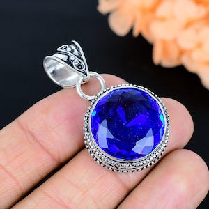 Lab-Created Tanzanite Pendant: Sterling Silver Gemstone Jewelry