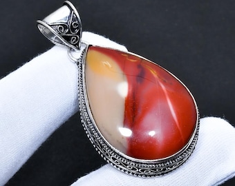 Handgjort Mookait-jaspishänge i 925 sterlingsilver