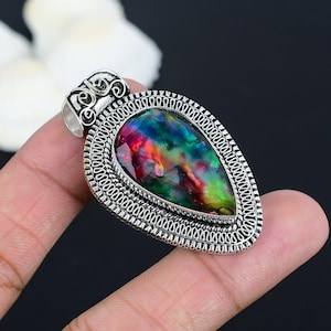 Rainbow Ammolite Pendant, 925 Sterling Silver Pendant, Handmade Gemstone Jewelry, Ammolite Gemstone Designer Pendant, Gift For Anniversary
