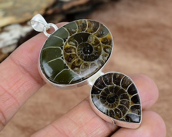 Colgante de amonita natural, colgante de plata de ley 925, colgante de amonita en plata, joyería de diseño de amonita, regalo para ella