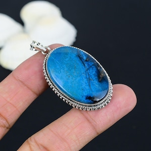 Oval Azurite Pendant: 925 Sterling Silver Gemstone Jewelry