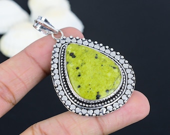 Natürlicher Grüner Opal Anhänger: Handgemachtes 925 Sterling Silber Schmuckset