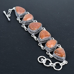 Natural Sunstone Bracelet, 925 Sterling Silver Bracelet, Handmade Gemstone Bracelet, Flashy Sunstone Gemstone Bracelet, Gift For Christmas