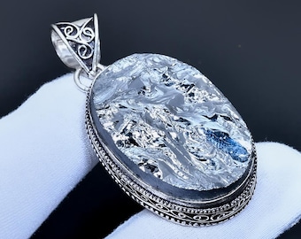 Handgemaakte Shungite Druzy-hanger, 925 sterlingzilveren edelsteensieraden