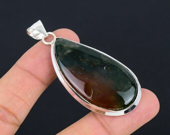 Natural Bloodstone Pendant • 925 Sterling Silver Jewelry • Unique Bloodstone Gemstone Gift