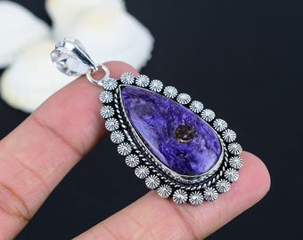 Handmade Purple Charoite Pendant: 925 Sterling Silver Gemstone