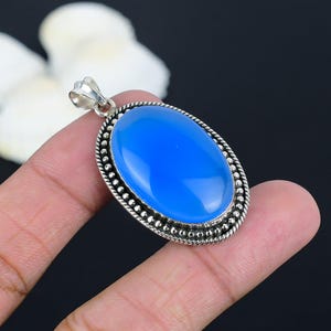 Blue Chalcedony Pendant: Handmade 925 Sterling Silver Gemstone Jewelry