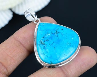 Colgante de pera de turquesa tibetana: joyería de piedras preciosas en plata de ley 925