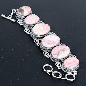 Natural Rhodochrosite Bracelet, 925 Sterling Silver Bracelet Jewelry, Handmade Gemstone Bracelet, Rhodochrosite Silver Jewelry, Gift For Her