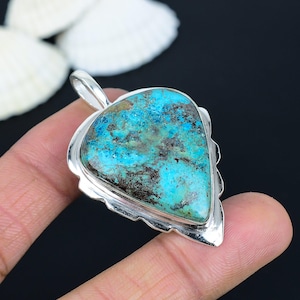 Handmade Chrysocolla Pendant: 925 Sterling Silver Gemstone Jewelry