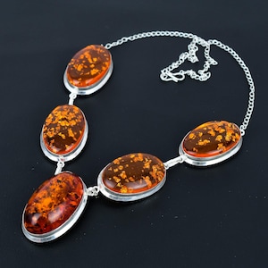 Halsband med baltisk bärnsten, 925 sterlingsilver, handgjorda smycken