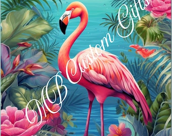 Flamingo Tropical Art Print | 10x10 PNG Digital Download | Summer Beach Bird Wall Decor | Instant Jungle Floral Download