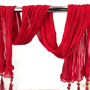 Desi Red Crushed Dupatta with Tassels | Pakistani Fancy Wear | Indian Bandhani Dupata | Baratti Chunni | Ethnic Wear | Desi Bridal Wrap