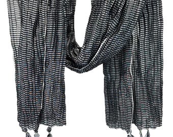 Black Silver Festival Scarf | Indian Sherwani Dupatta Bangladeshi Wedding Dupatta| Chunni w/ Lehnga Pakistani Bridesmaids Scarf Dulha Stole