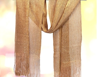 Sparkling Gold Dupatta for Indian Pakistani Wedding, Fancy Partywear with Tassels, Sheer Silk Scarf, Silver, Ivory, Black