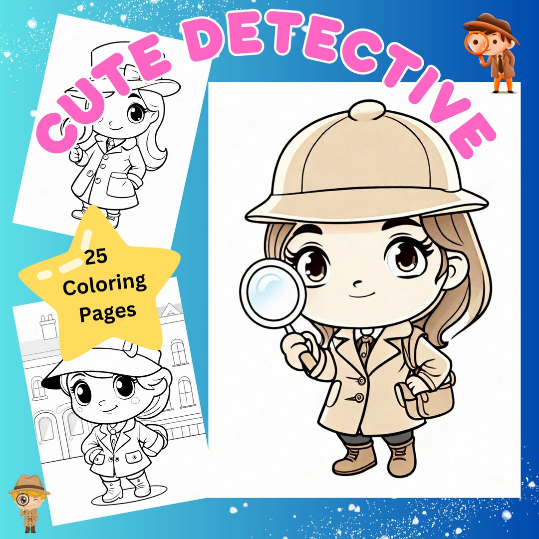 A Cute Detective Coloring Pages 25 Pages Cute Coloring - Etsy