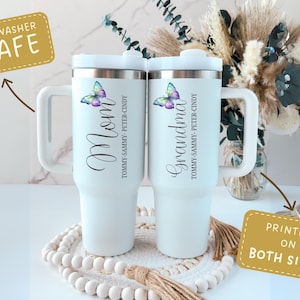 Personalized Mama Tumbler: Floral Engraved 40 oz Stainless Steel
