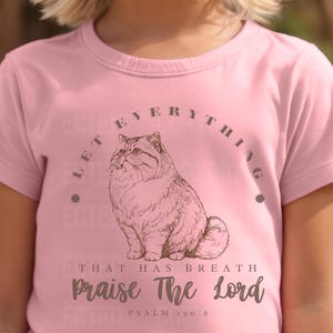 Lascia che tutto ciò che ha respiro, loda il Signore, Scottish Straight Cat, design della maglietta con versetto della Bibbia, download digitali cristiani, maglietta con le Scritture