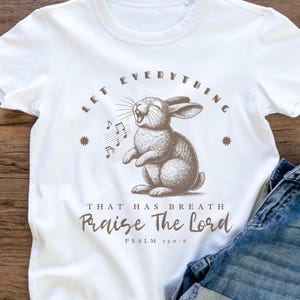 Che tutto ciò che ha respiro, lodi il Signore, design della maglietta del coniglio, download digitali cristiani, versetto della Bibbia PNG, scrittura SVG, coniglio