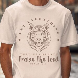 Que tout ce qui respire, loue le Seigneur, conception de tshirt tigre, chemise animal chrétien, verset de la Bible PNG, écriture sainte SVG, psaume 150, t-shirt