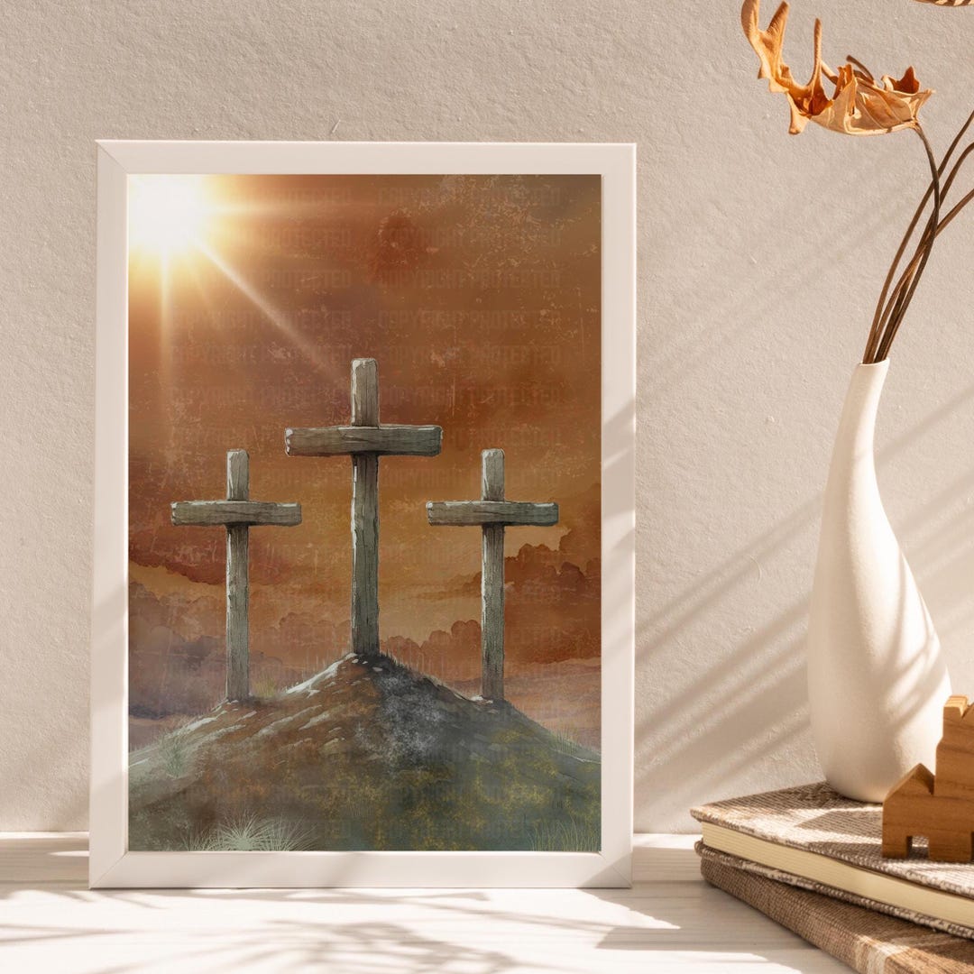 Easter Crosses Wall Print, Christian Textured Watercolour Art, Jesus ...