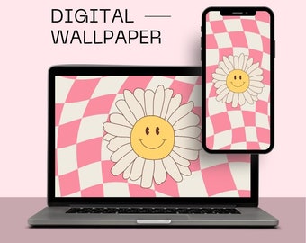 Smiley Face Aesthetic Phone and Laptop Wallpaper | Smiley Face Desktop Digital Background | Instant Download | Smiley Flower Face Wallpaper
