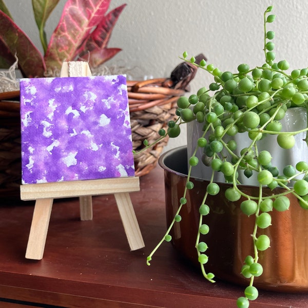 Tiny Painting and Easel, Abstract Art, Miniature Watercolor, Home Decor, Dorm Room, Decoration, Girl Bedroom