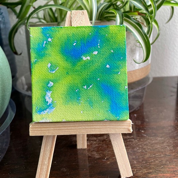 Tiny Painting and Easel, Abstract Art, Miniature Watercolor, Home Decor, Dorm Room, Decoration, Girl Bedroom