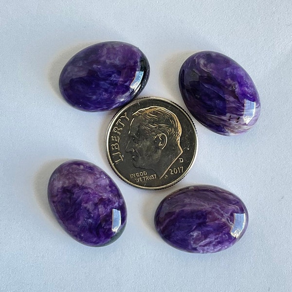 Lot of Four Charoite Oval Cabochons 35 Carats Total 17x12x4 mm