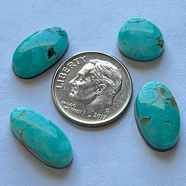 4 Beautiful  Green with Brown Matrix Tyrone Turquoise Free Form Cabochons  13.5 Carats