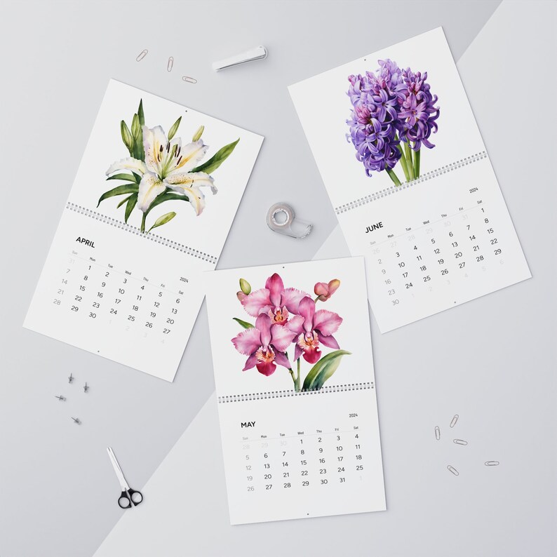 Printable, 2024 Floral, Wall Calendar, Monthly, Watercolor Flowers ...