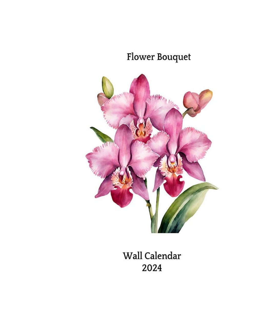 Printable, 2024 Floral, Wall Calendar, Monthly, Watercolor Flowers