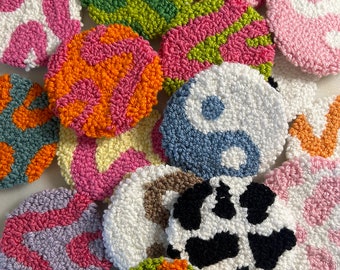Handmade Punch Needle Car Coasters | Cute Y2K Colorful