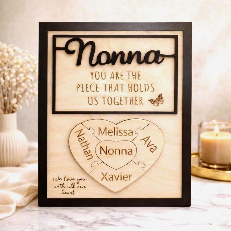 Nonna Text Cursive Personalized Wooden Puzzle Frame | Custom Nonna Gift, Family Names Sign ...