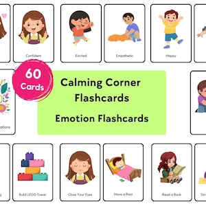 Kids Emotions Flashcards | Calming Corner Flashcards | Large Montessori Feelings Cards | Large Montessori Calming Strategies Flash Cards