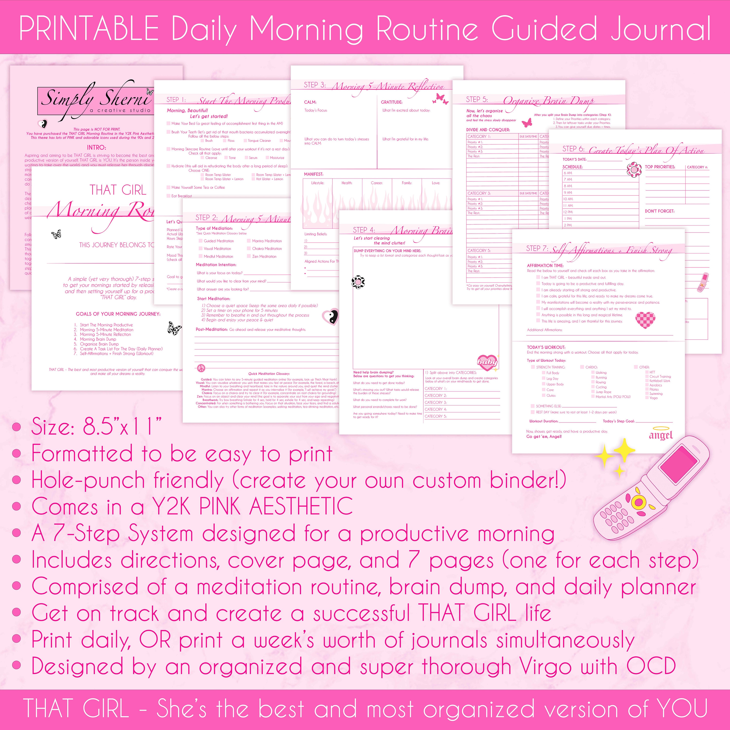 Ld Routine Template Printable Guided Journal - THAT GIRL Morning Routine in Y2K Pink ...