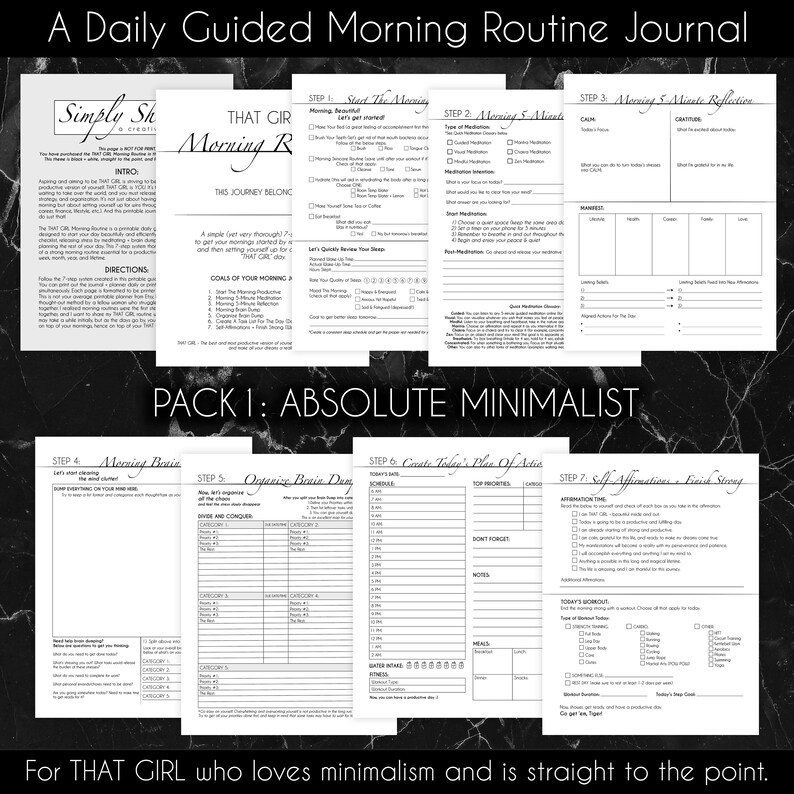 Printable Guided Journal - THAT GIRL Morning Routine (4-PACK) - Etsy