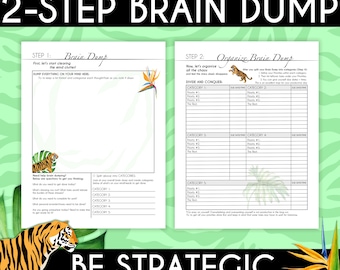 Printable Strategic 2-Step Simple Brain Dump in Tropical Tiger Aesthetic