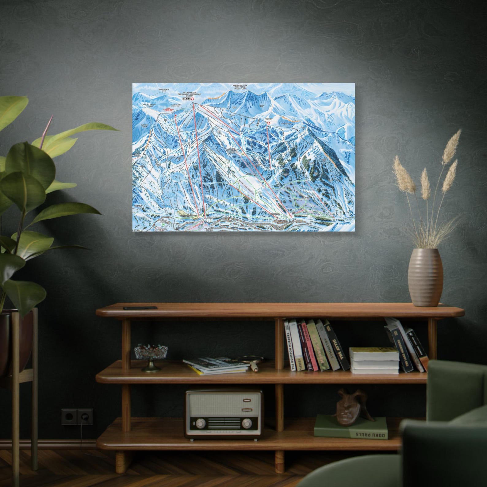 Snowbird Utah Trail Map Framed Canvas - 40" x 30" (Horizontal)