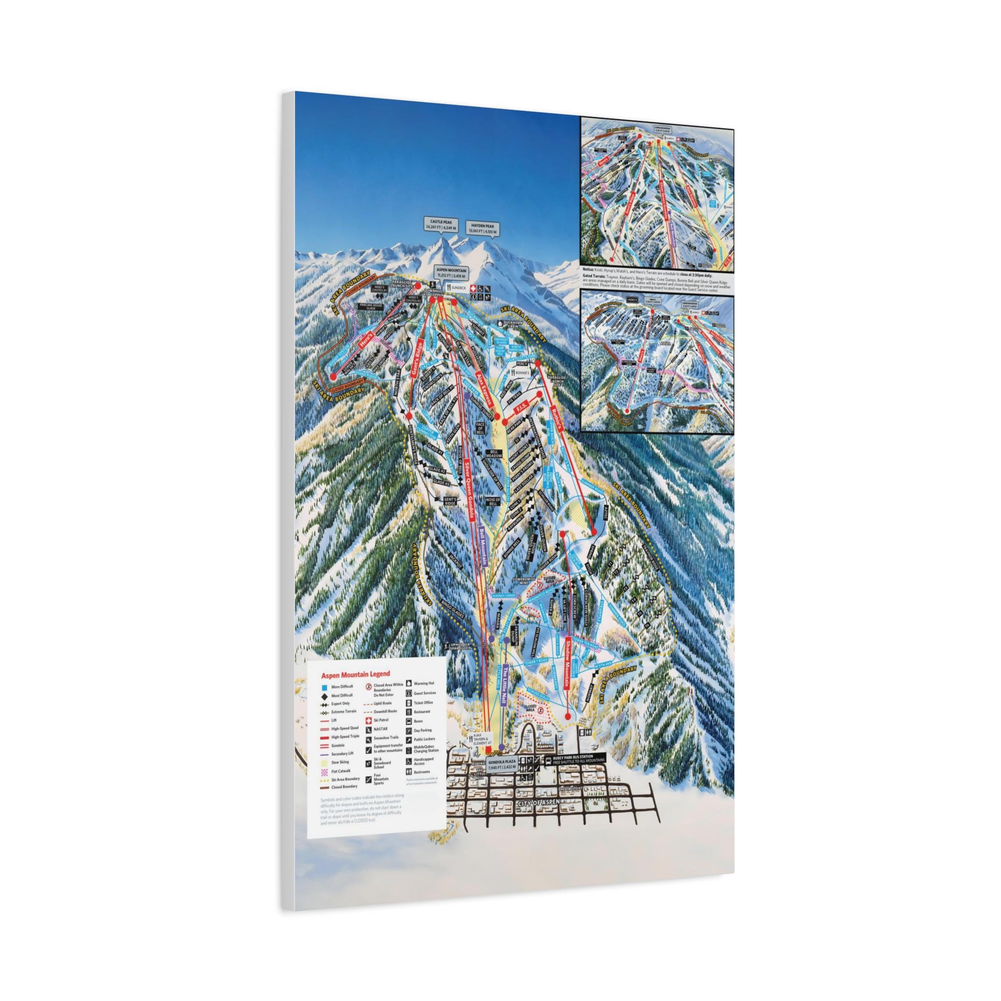 Aspen Mountain Colorado Trail Map Framed Canvas - Etsy