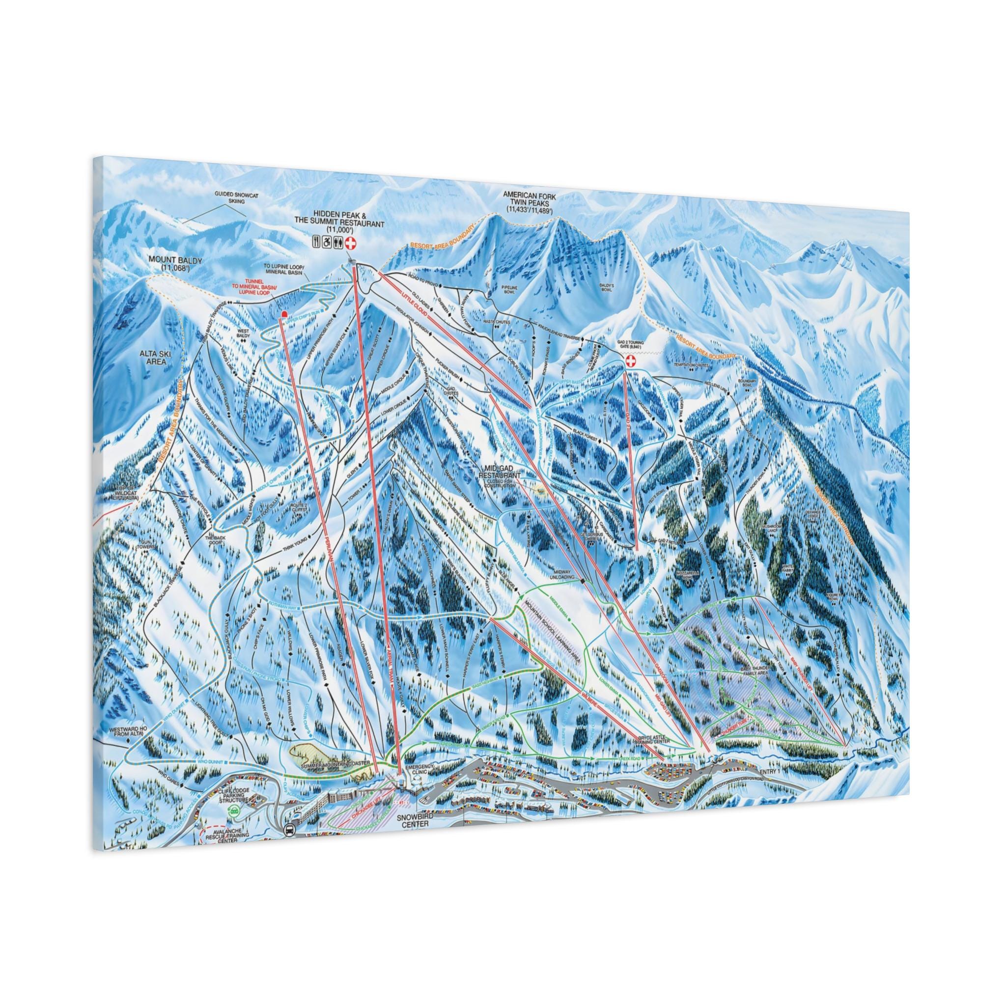 Snowbird Map.pdf Snowbird Utah Trail Map Framed Canvas - Etsy