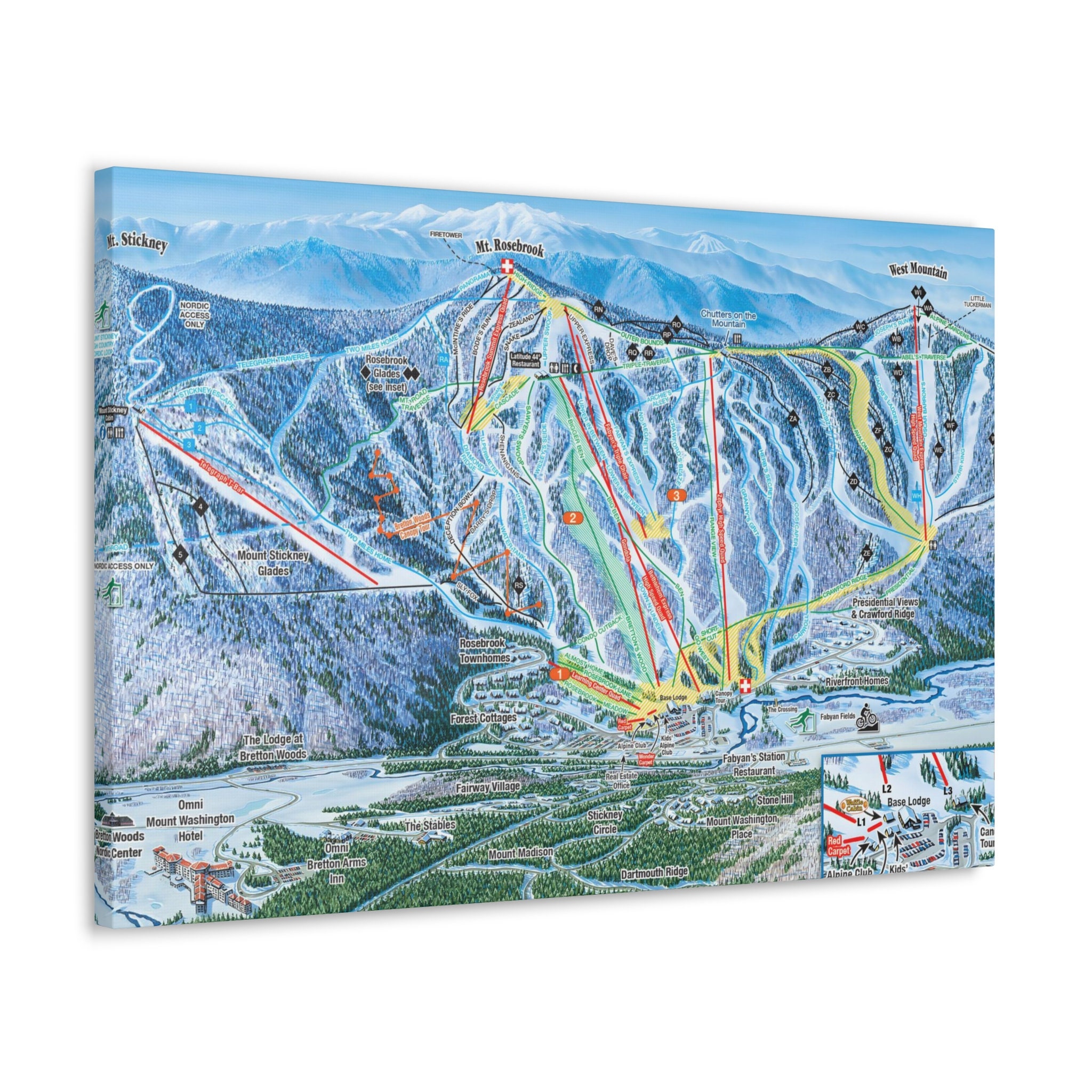 Bretton Woods Ski Trail Map 3D Canvas Poster New Hampshire Etsy