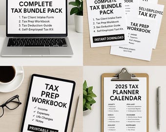 Tax Bundle Pack | Tax Client Intake Form | Tax Prep Workbook | Tax Organizer | Self-Employed Tax Kit | 2025 Tax Calendar | Printable PDF