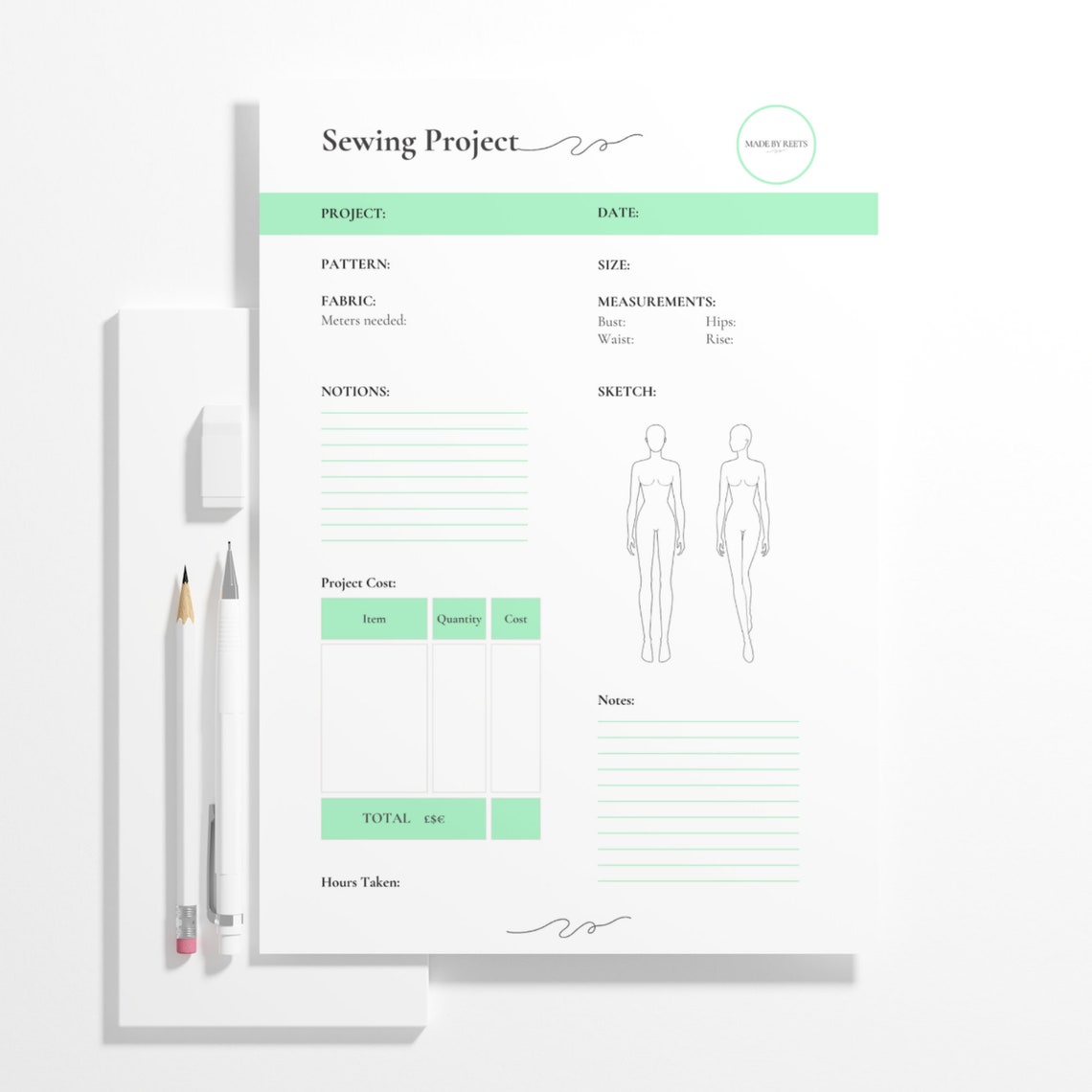 Green PDF Printable Planner Sewing Project Journal Planner Sewing ...