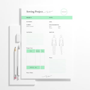 Green PDF Printable Planner Sewing Project Journal Planner Sewing ...